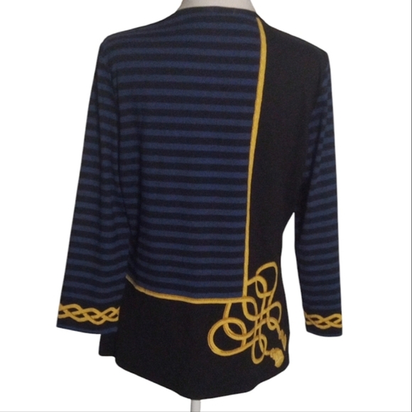 J. McLaughlin Catalina Cloth Nautical Navy Gold Long Sleeve Blouse Size Large - Picture 4 of 8